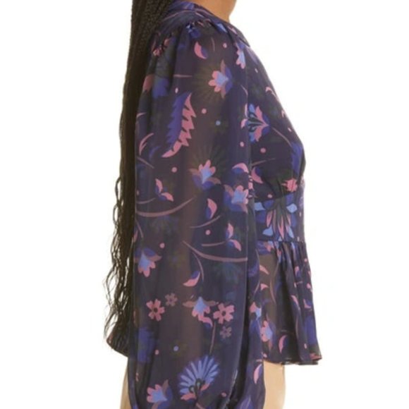 NWT Ted Baker London Stephanie Floral Print Keyhole Detail Blouse in Navy size 1 - Picture 3 of 9